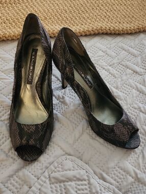Bandolino Brown Snakeskin Peep-Toe Heels